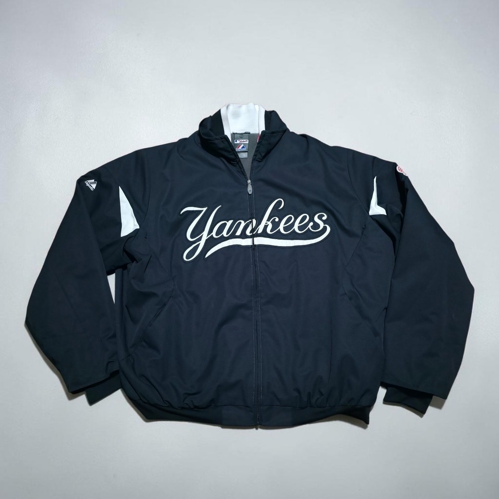 Majestic New York Yankees Therma Base Bomber Jacket Coat Mens Large Dark Navy